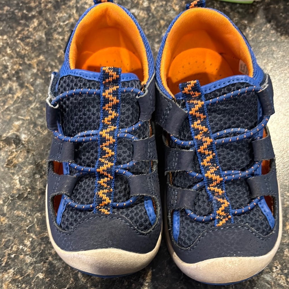 Stride Rite Summer Sandal. Blue and Orange Sandals with Flexible Design